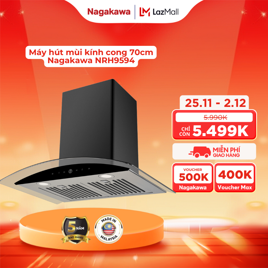 Máy hút mùi Nagakawa NRH9591/NRH9592/NRH9593/NRH9594/NRH9595/NRH9596 chính hãng bảo hành 5 năm made 