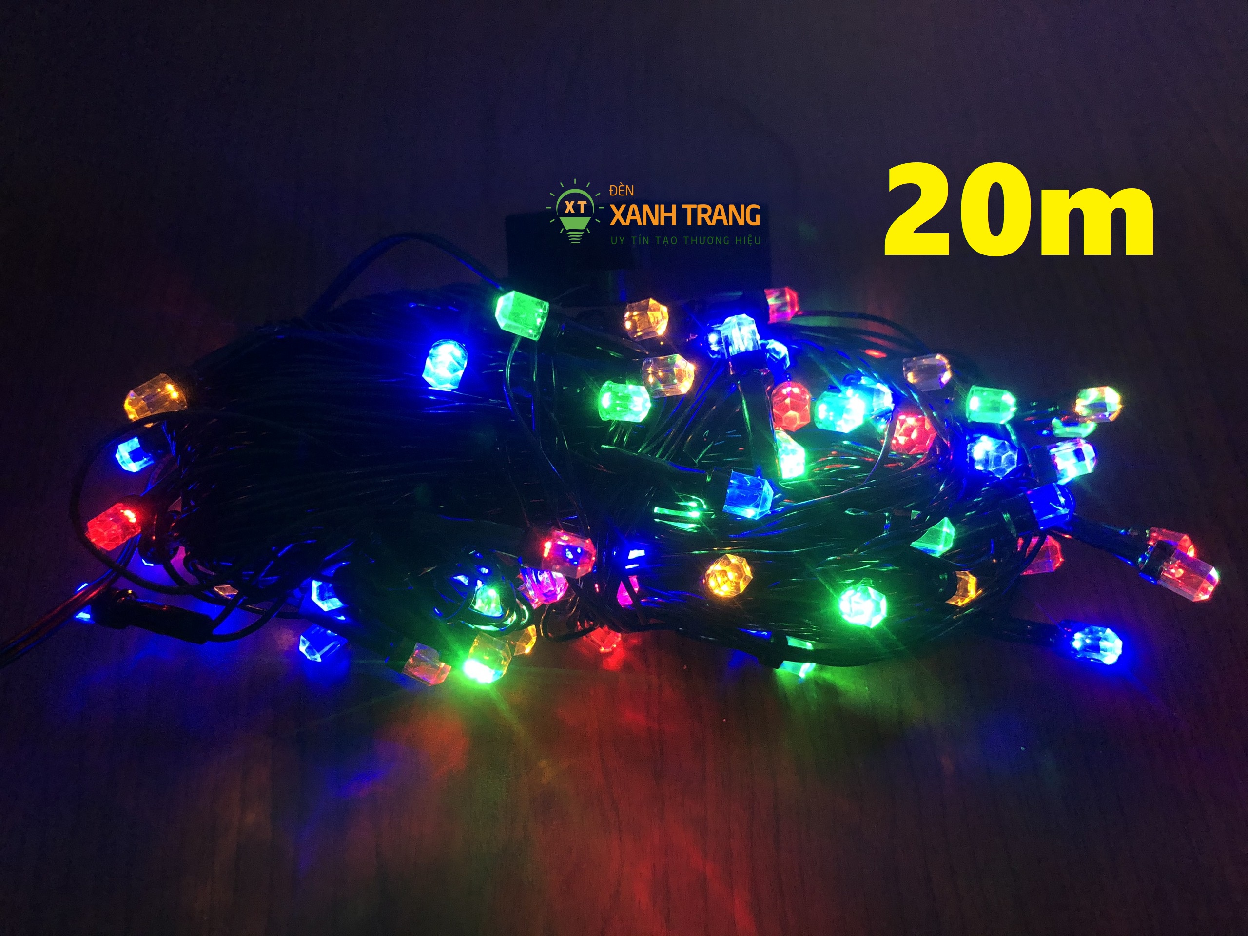 Dây Đèn Led Nháy Kim Cương Nháy Nhiều Màu Dài 10m 20m 50m trang trí Noel Tết sân vườn quấn cây