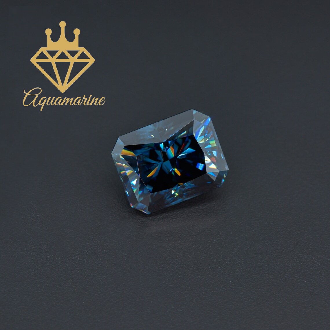 (Size 14x16 mm) Kim cương nhân tạo Moissanite giác cắt Radiant màu xanh dương