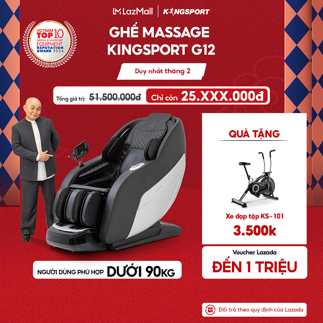 Miễn phí lắp đặt | Ghế massage KINGSPORT G12 công nghệ mới Kingtech Touch Pro 25 bài massage tự đ