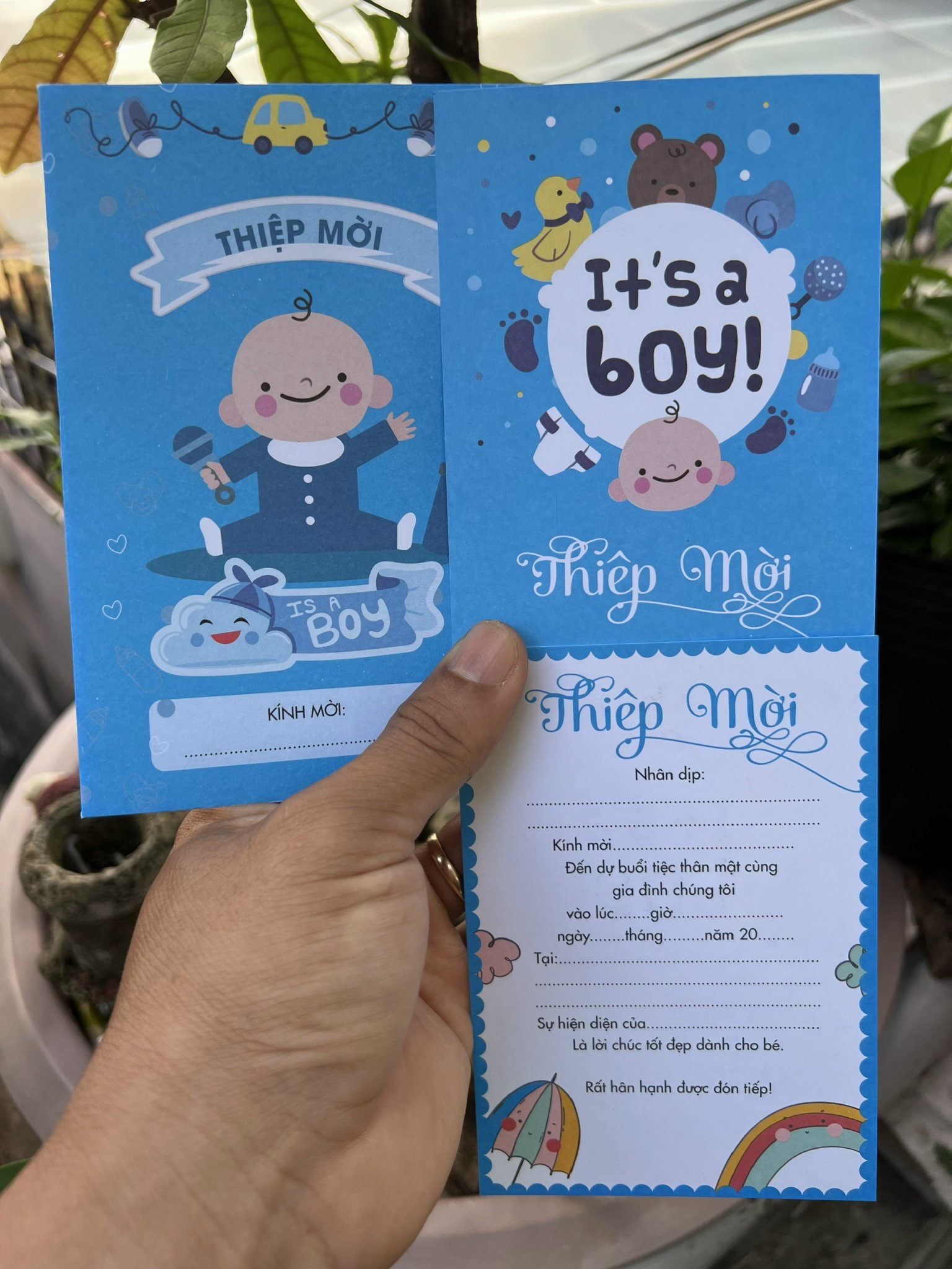 Combo 20 thiệp mời sinh nhật - thôi nôi - đầy tháng bé trai dễ thương