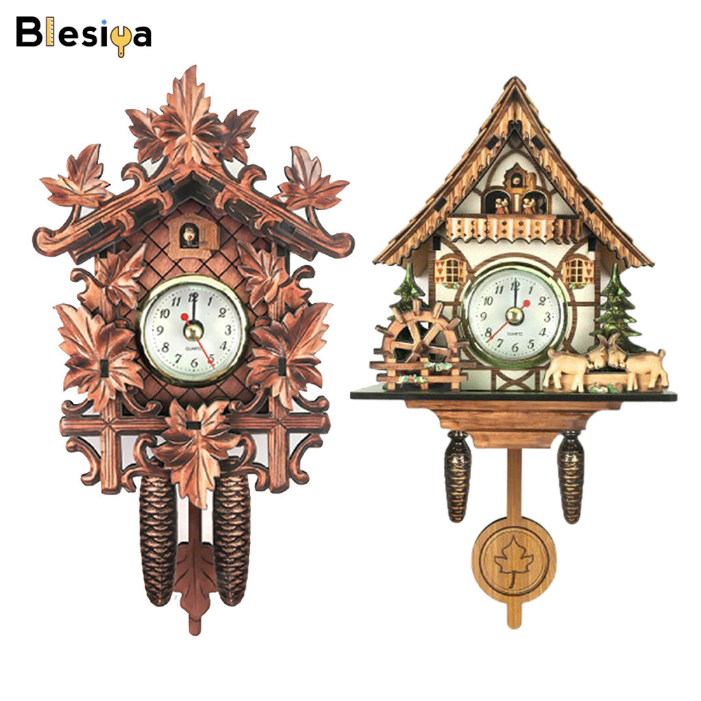 Blesiya Đồng Hồ Treo Tường 2X Antique Cuckoo Đồng Hồ Gỗ Cổ Điển Trang Trí Nhà Cửa