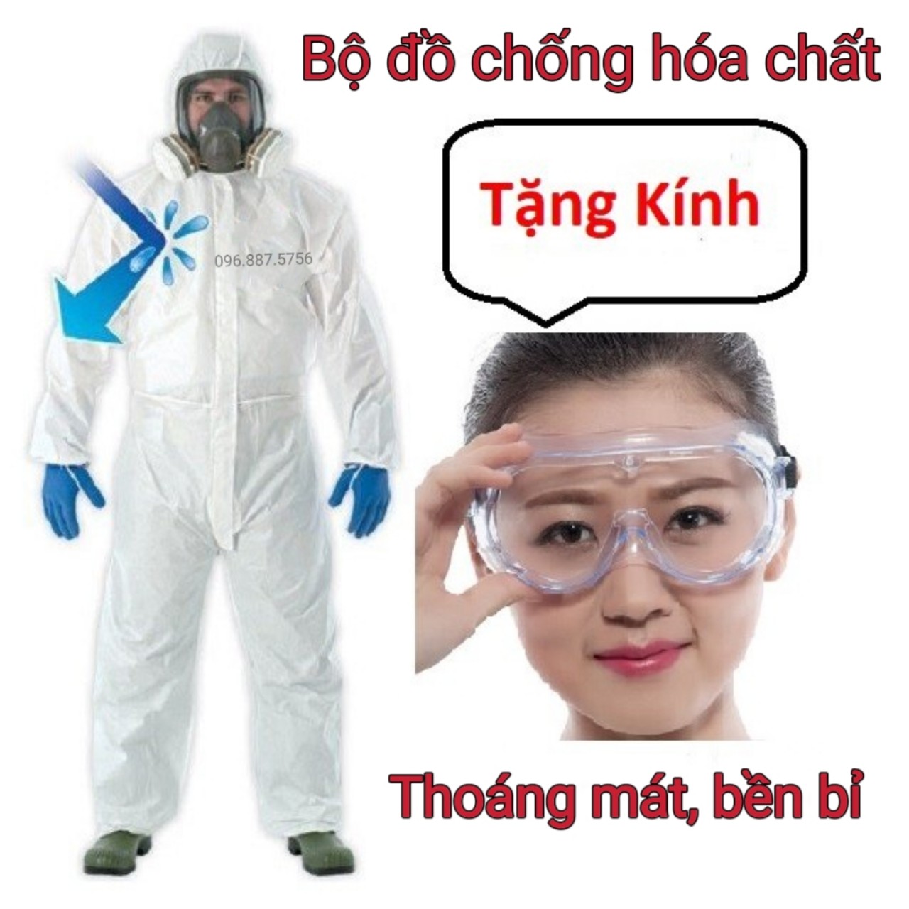 Bô Quần Áo Phun Thuốc Trừ Sâu Phun Hóa Chất Bộ Đồ Bảo Hộ Liền Thân Chống Hóa Chất Tặng Kính Siêu Rẻ