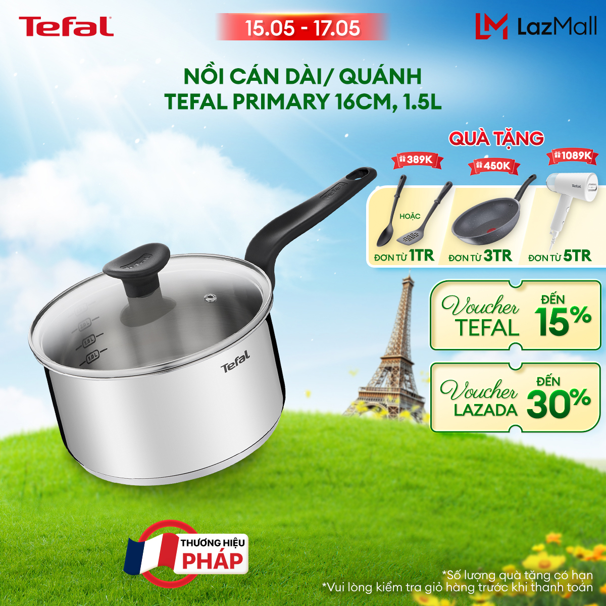 [NHẬP MÃ TEFALOFF20T5 GIẢM 20%] Nồi cán dài/ quánh Tefal Primary 16cm