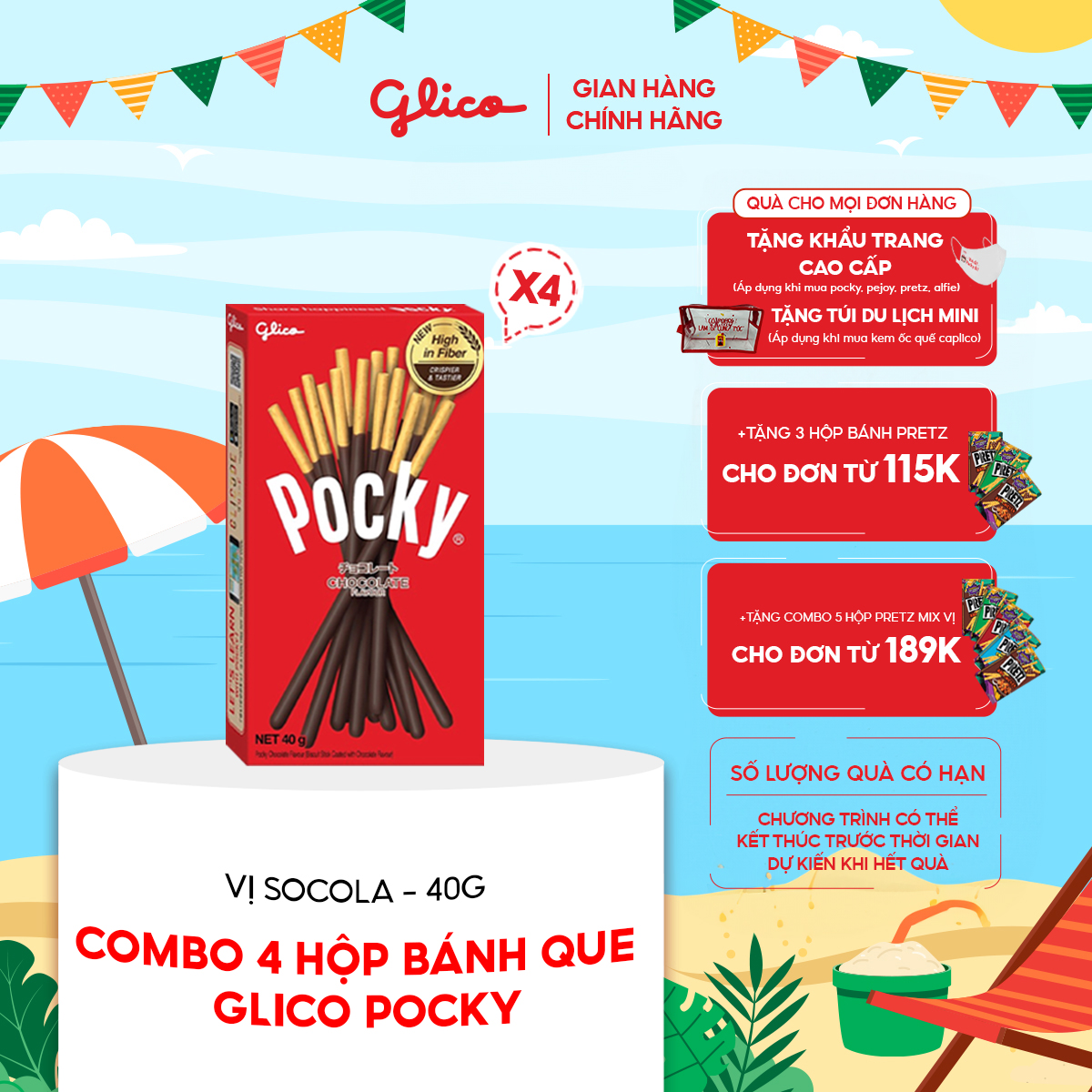 Combo 4 Hộp Bánh Que Glico Pocky Chocolate 40G