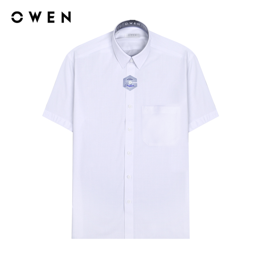 OWEN - Áo sơ mi ngắn tay Body Fit AB240319NT màu Trắng chất liệu Polyspun spandex