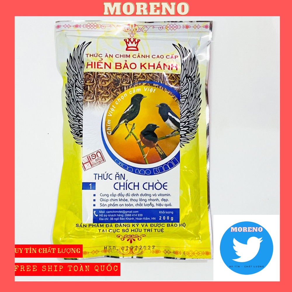 Chia sẻ:  0 Cám chim chích chòe Hiển Bảo Khánh số 1 cao cấp 200gram MORENO - Cám chích chòe Hiển Bảo