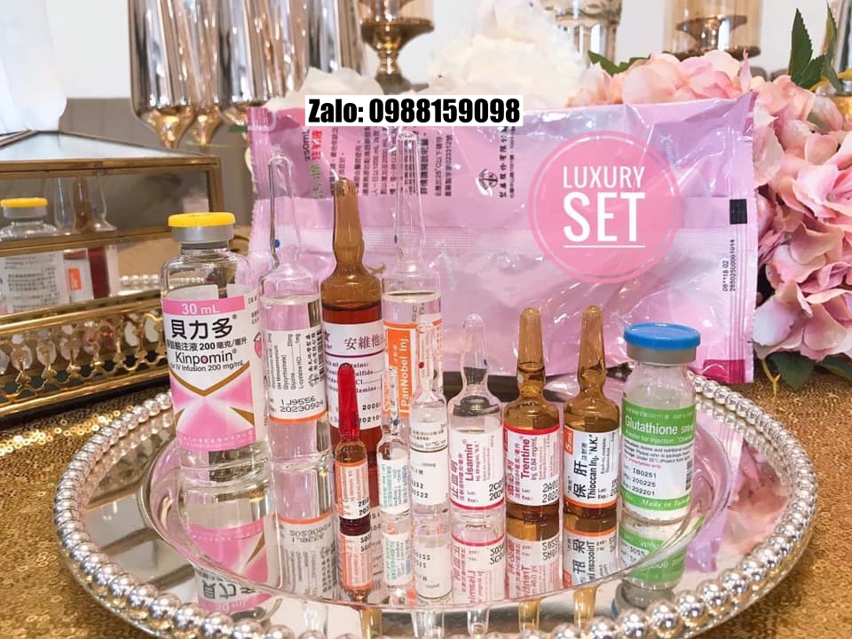 Set Truyền Trắng Phiến Hoa Hồng 10 buổi 5 buổi - 1 set 12 loại ống dưỡng chất - 2 bản thường và Luxury