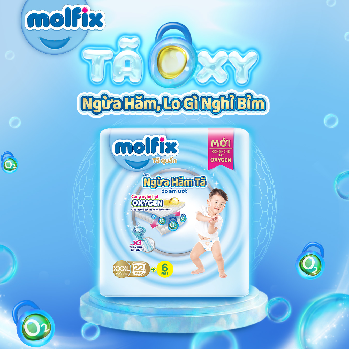 Tã Quần Molfix Oxygen Super Jumbo M56/L52/XL46/XXL42/XXXL28