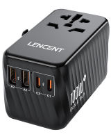 Lencent 120W gan Bộ chuyển đổi ổ điện du lịch quốc tế phổ sạc nhanh với 3 pd3.0 Loại C + 1 QC USB Một tất cả trong một bộ chuyển đồi nguồn điện cho điện thoại máy tính xách tay trên toàn thế giới Bộ chuyển đổi phích cắm cho EU/USA/UK/AU đen