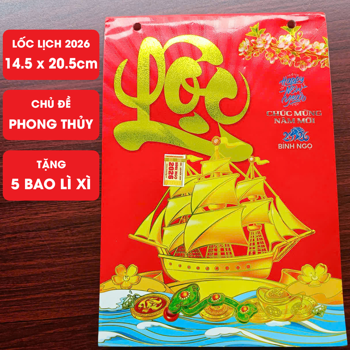 Lốc lịch 2026 kích thước 14.5 x 20.5cm chủ đề phong thủy dùng thay thế bloc lịch năm cũ