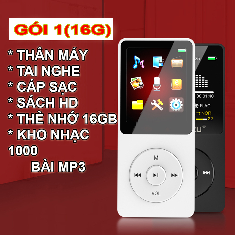 Máy nghe nhạc mini mp3 phát và chơi nhạc mp4 kết nối bluetooth có màn hình lcd loa ngoài kèm thẻ nhớ