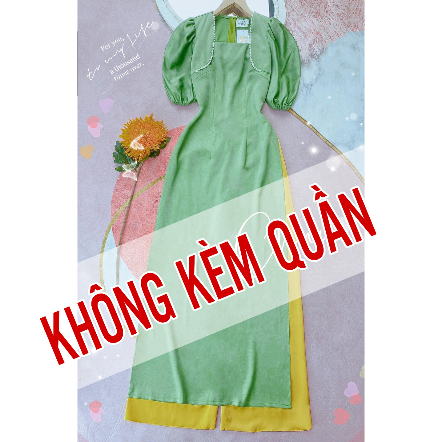Áo dài cách tân nữ tay bồng cổ vuông đính ngọc CHUU AD8091 không kèm quần