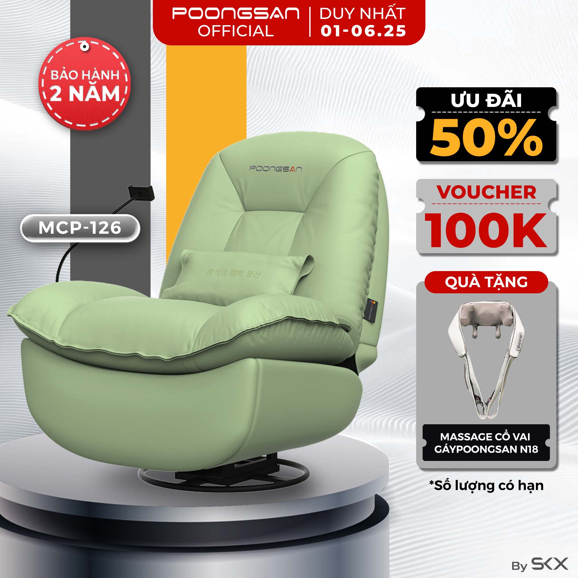 Ghế Massage Poongsan MCP-126 - Ghế Sofa Đa Năng Màu Xanh, Kích Thước 890x880x850mm