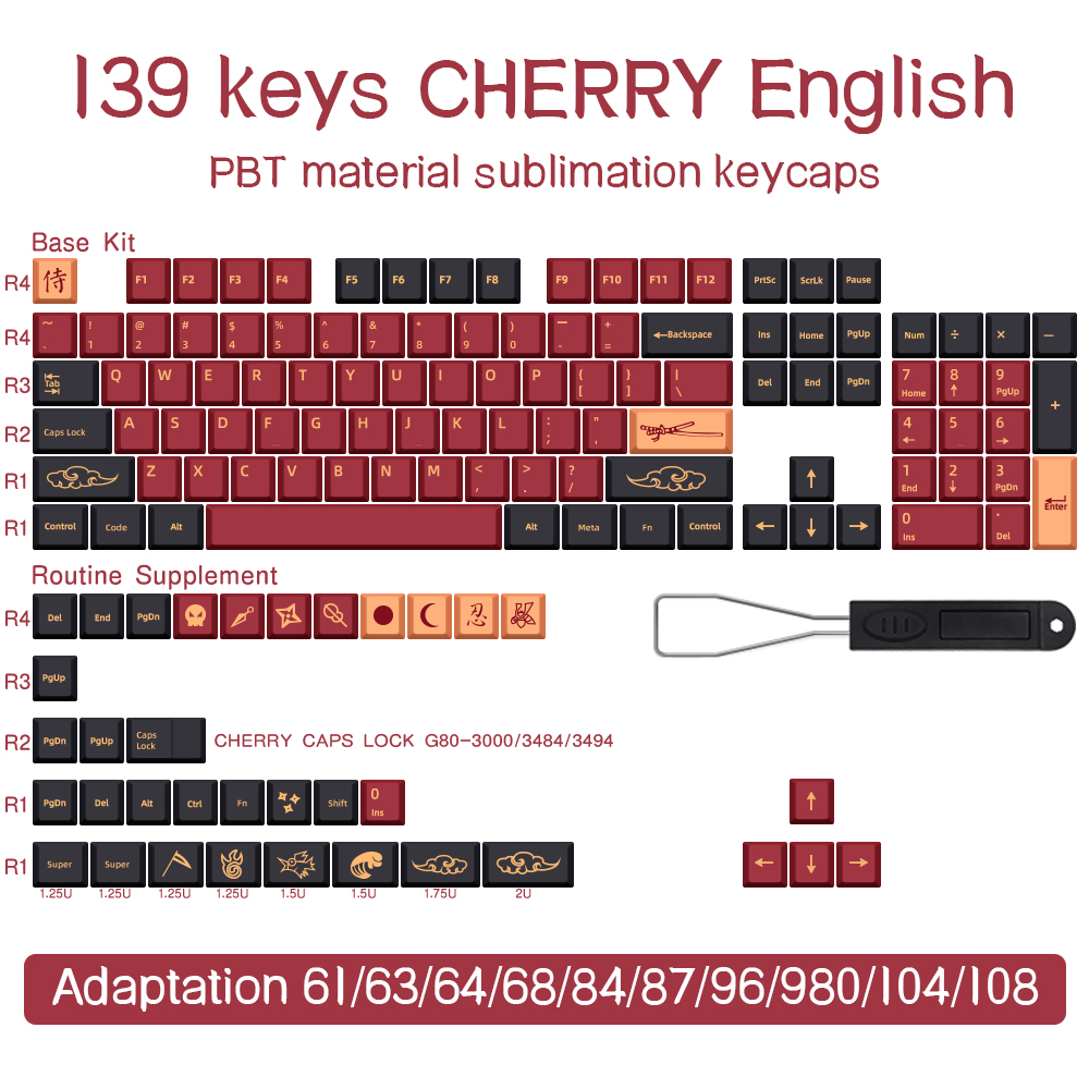 139151 Keys Blue Samurai KeyCap Red Samurai English Japanese PBT KeyCaps Cherry Profile For MX Switc