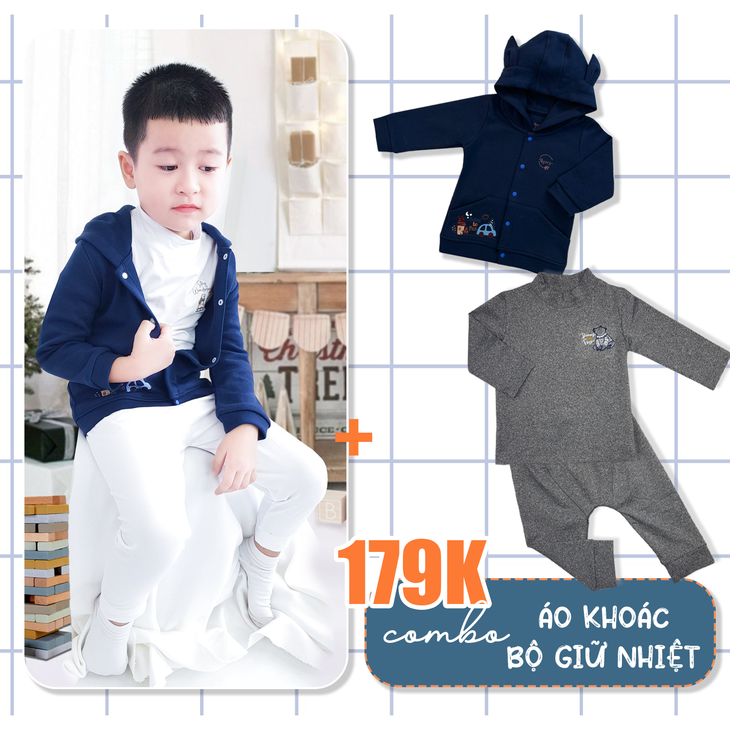 Combo khuyến mãi áo khoác và bộ giữ nhiệt cho bé trai bé gái