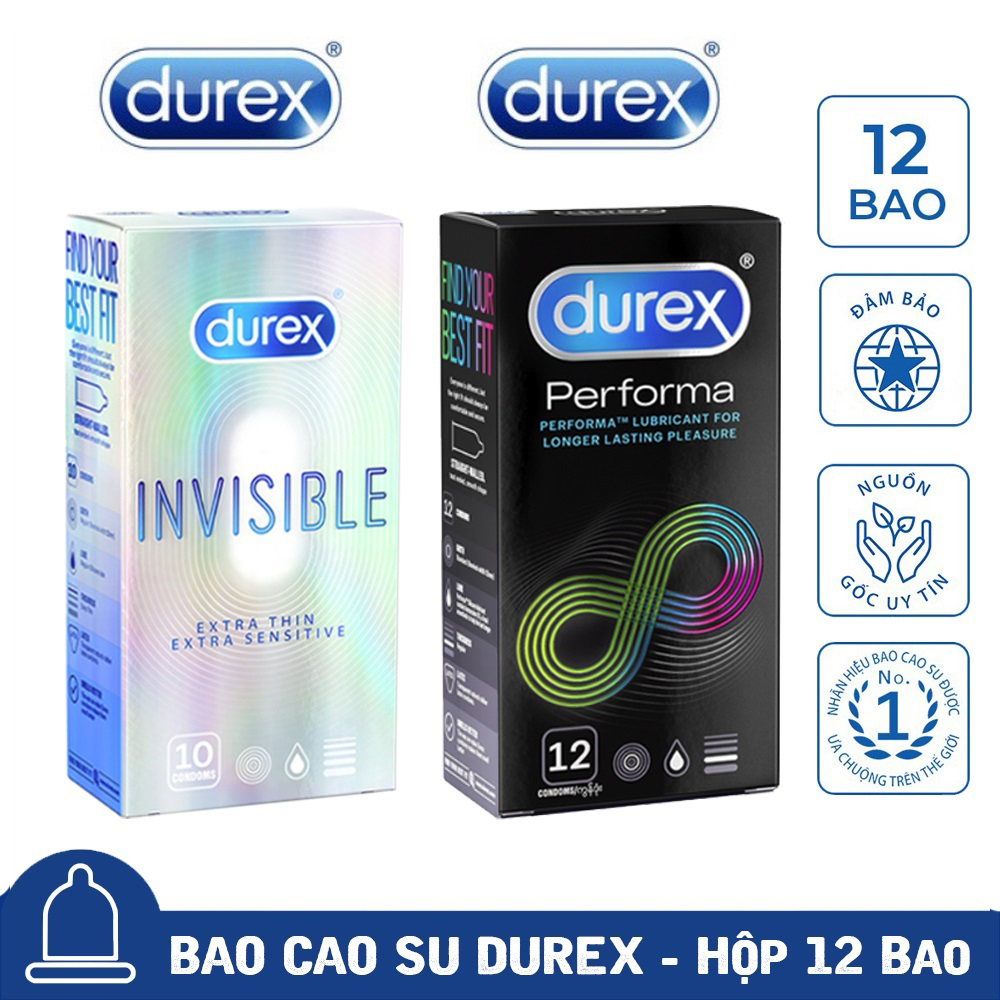 [Mua 1 Tặng 1] Bao Cao Su Nam Durex Invisible Extra Thin Cực Siêu Mỏng + Durex Performa Kéo Dài Thời Gian Quan Hệ Che Tên Sản Phẩm