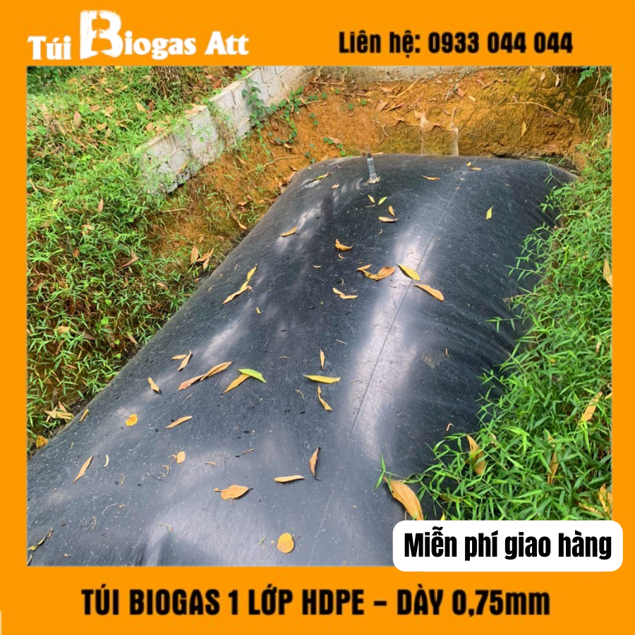 Tặng bình lọc khí 1kg - Túi Biogas 1 lớp HDPE 6 khối độ dày 0.75mm - kích thước 2mx6m