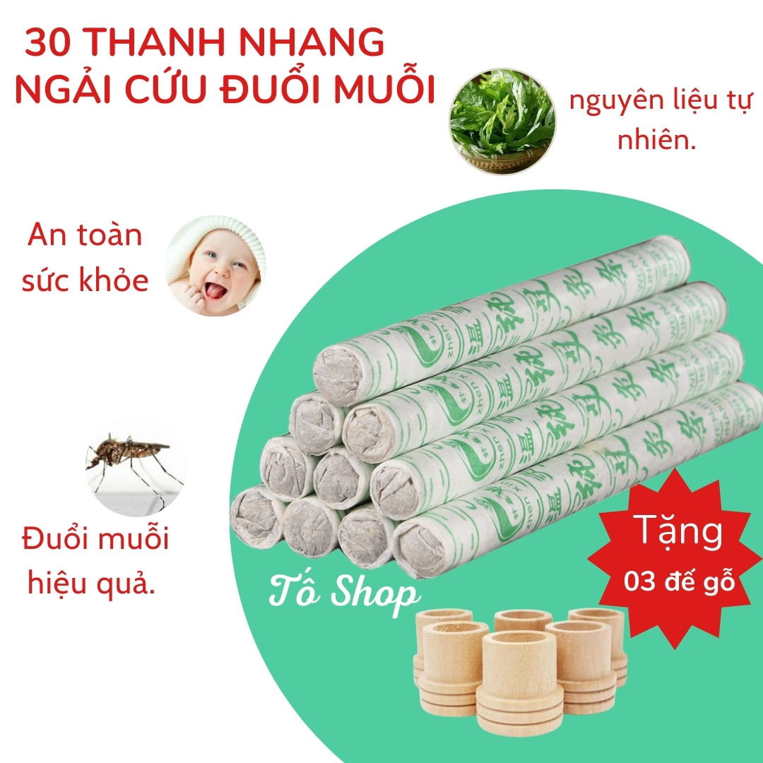 bộ 30 thanh nhang ngải cứu: xông nhà đuổi muỗi giúp bạn giảm stress ngủ ngon hơn mỗi ngày( tặng 3 đễ cắm gỗ )
