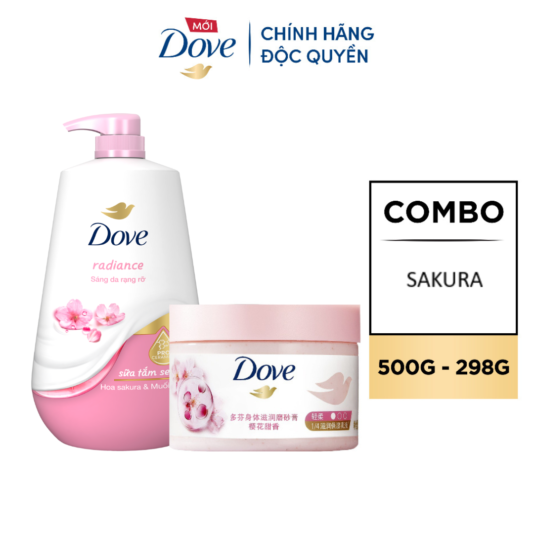 Combo Sữa tắm Dưỡng thể Dove 500g Da Mịn Hương Hoa 500g + Tẩy Da Chết Dưỡng Ẩm Dove Hương Hoa Anh Đà