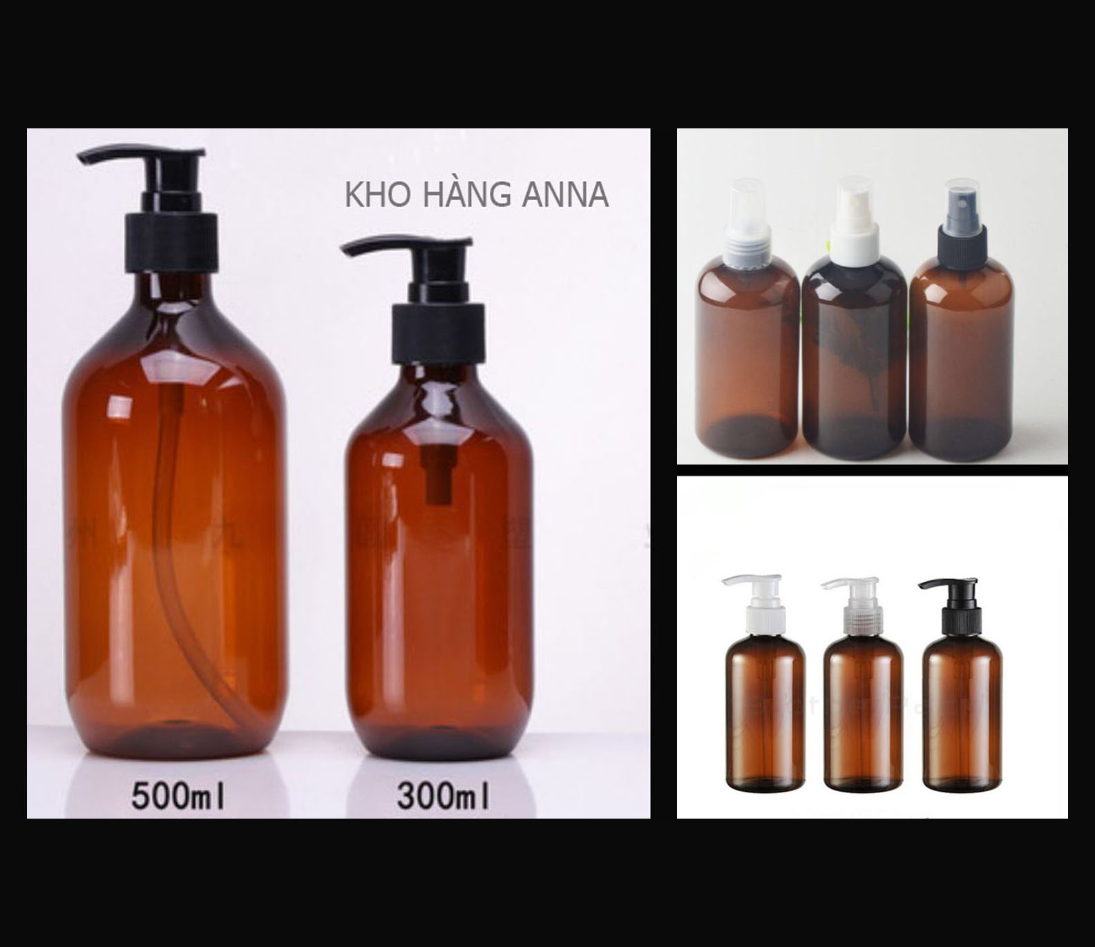 Chai Pet Nâu 300Ml Chiết Mỹ Phẩm - Chai Nhựa 300Ml Màu Nâu Xịt Sương / Vòi Nhấn - Chai 300Ml - Nguyên Liệu Mỹ Phẩm - Loại Xuất Khẩu Hàng Loại Tốt