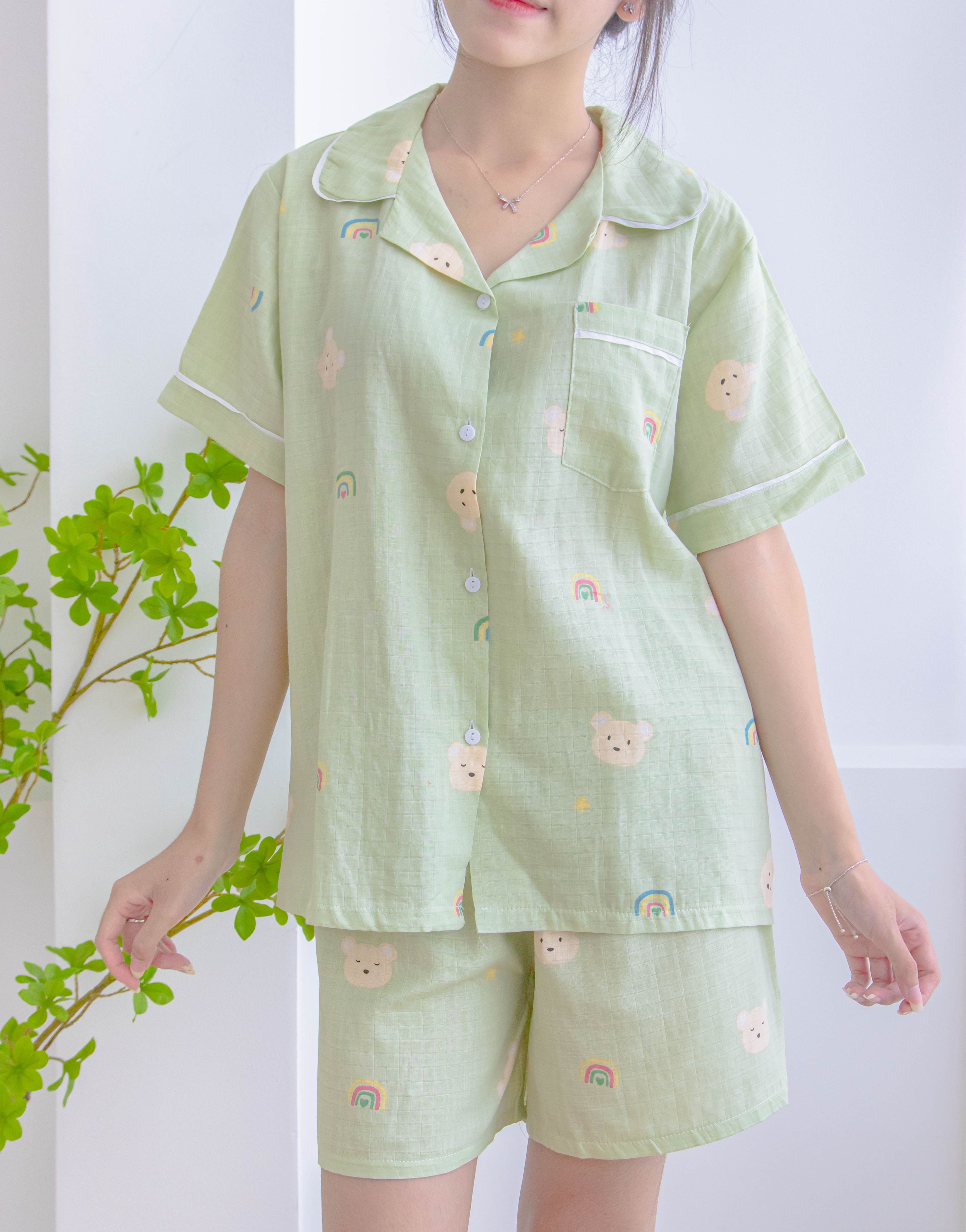 Đồ bộ ngủ mặc nhà pyjama xô cotton tay ngắn quần ngắn Bigsize tới 44-80kg Clovie