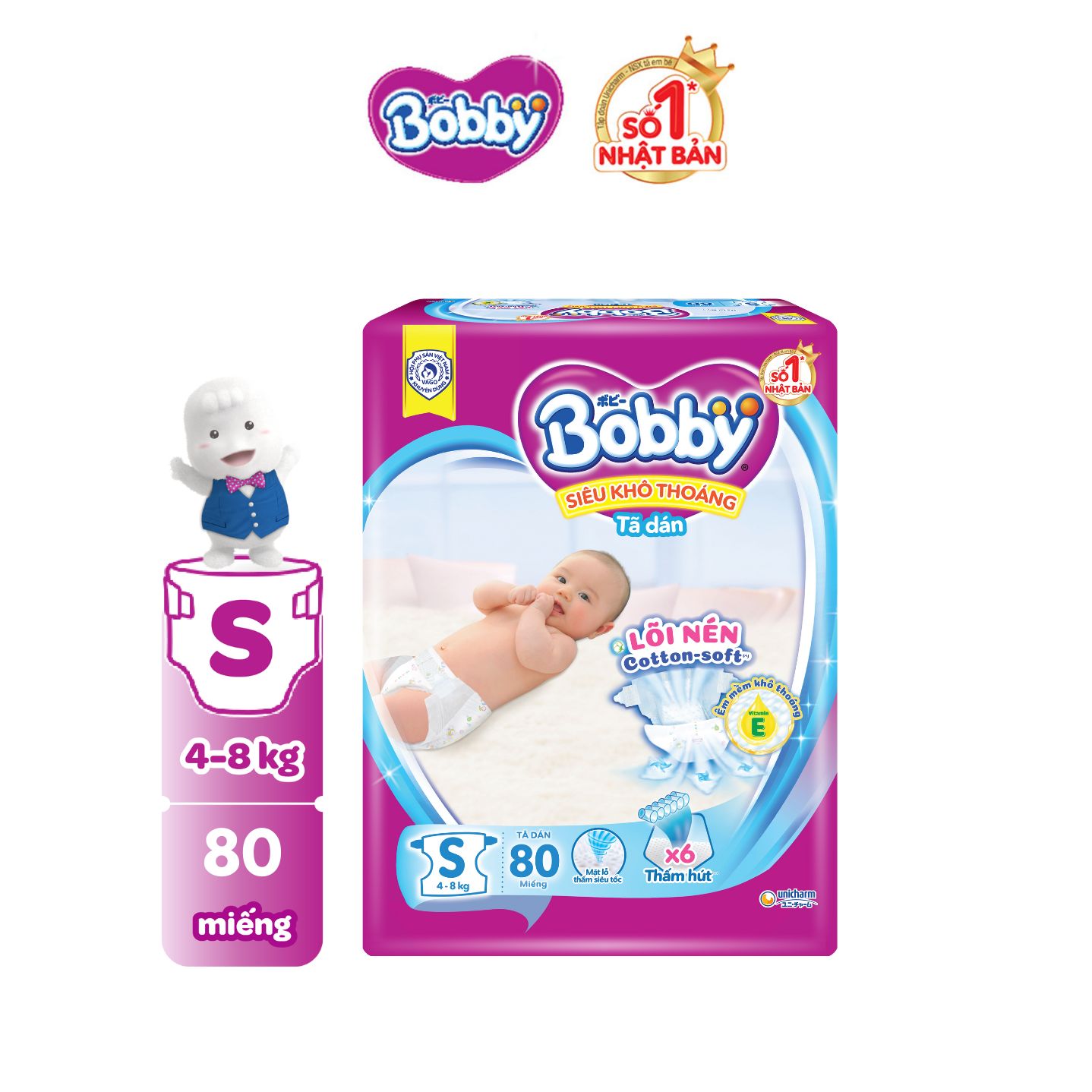 [20g 7-10.8 QUÀ TO]Tã dán sơ sinh Bobby S80 mới- Lõi nén thần kỳ 3mm