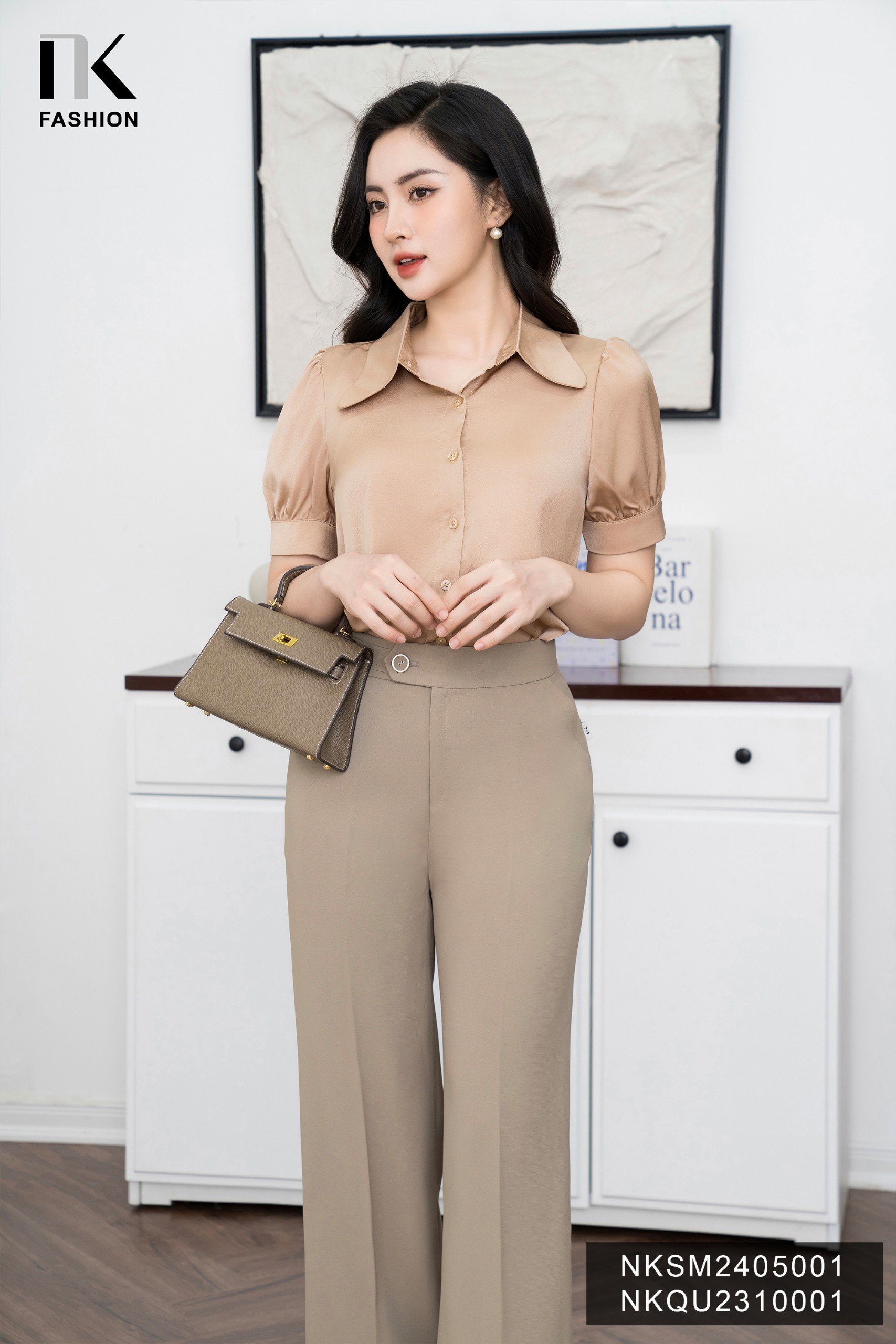 Áo Sơ Mi Lụa Cổ Sen Sóng NK Fashion Công Sở Nữ Thanh Lịch Vải Mềm Mịn NKSM2405001