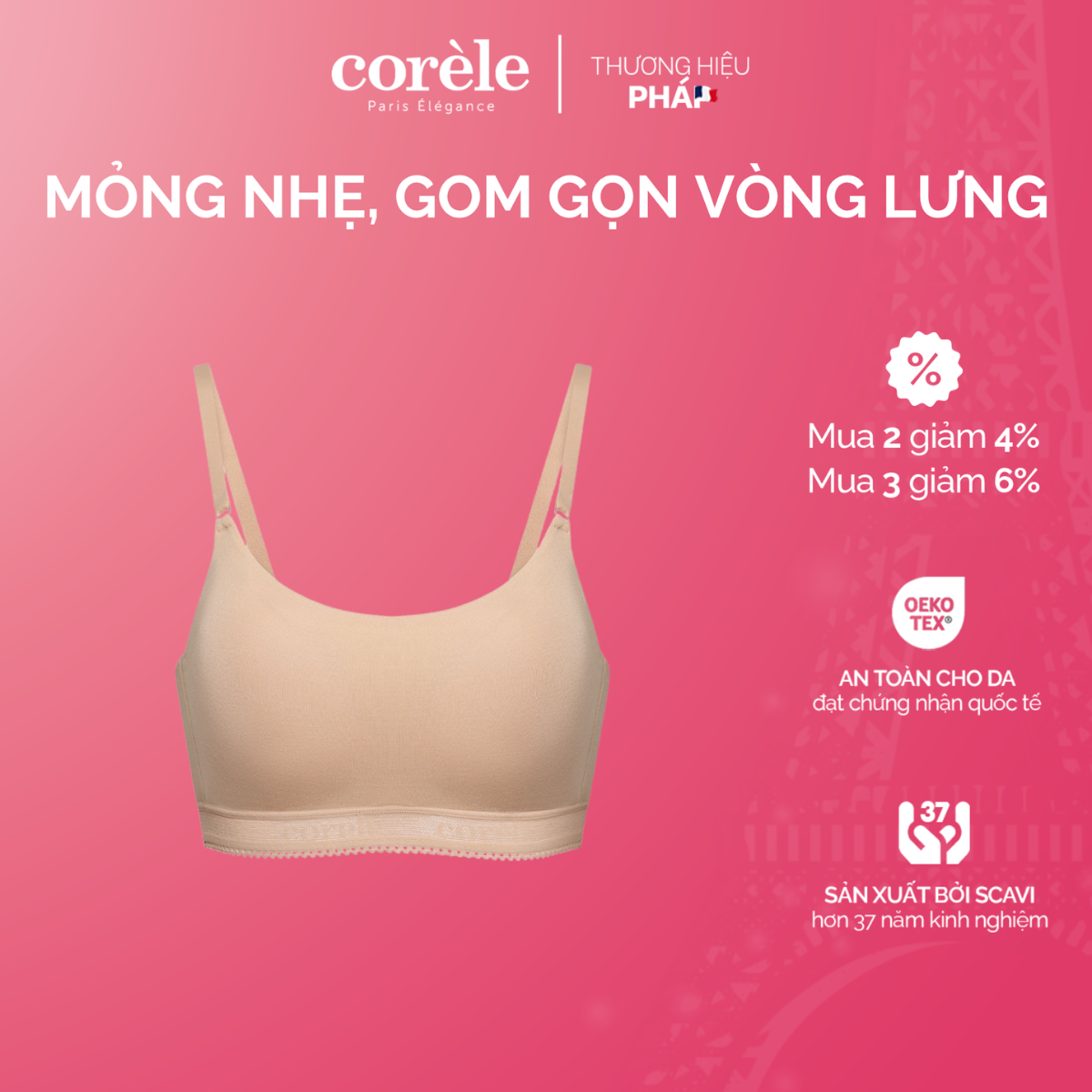 Áo Bralette nữ cúp tam giác Corèle vải sợi tre mút mỏng nhẹ không gọng mềm mại thấm hút tốt chuẩn an