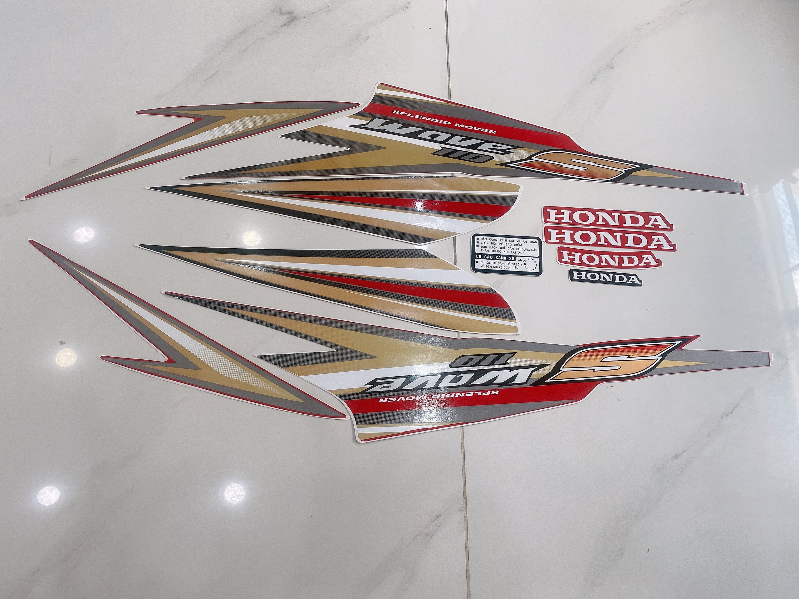 Trọn bộ tem rời dán xe máy 3 lớp Honda Wave S 110 đời 2009 màu đỏ
