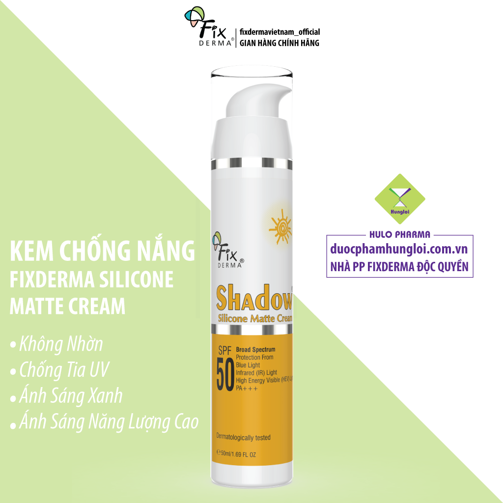 Kem Chống Nắng Không Nhờn Chống Tia Uv Ánh Sáng Xanh Ánh Sáng Năng Lượng Cao Fixderma Shadow Silicone Matte Cream Spf 50 – 50Ml