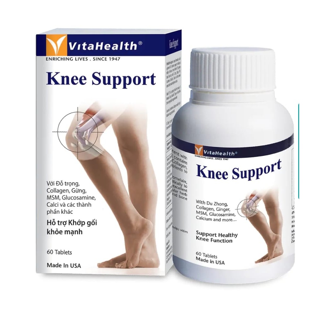 [ Nhập Khẩu Từ Usa] Hộp 60 Viên Vitahealth Knee Support Được Tổng Hợp Chuyên Biệt Với 12 Thành Phần Nhằm Hỗ Trợ Cho Khớp Gối Dẻo Dai Và Linh Hoạt Giảm Tình Trạng Cứng Gối Và Đau Gối Tăng Cường Phục Hồi Và Tái Tạo Sụn