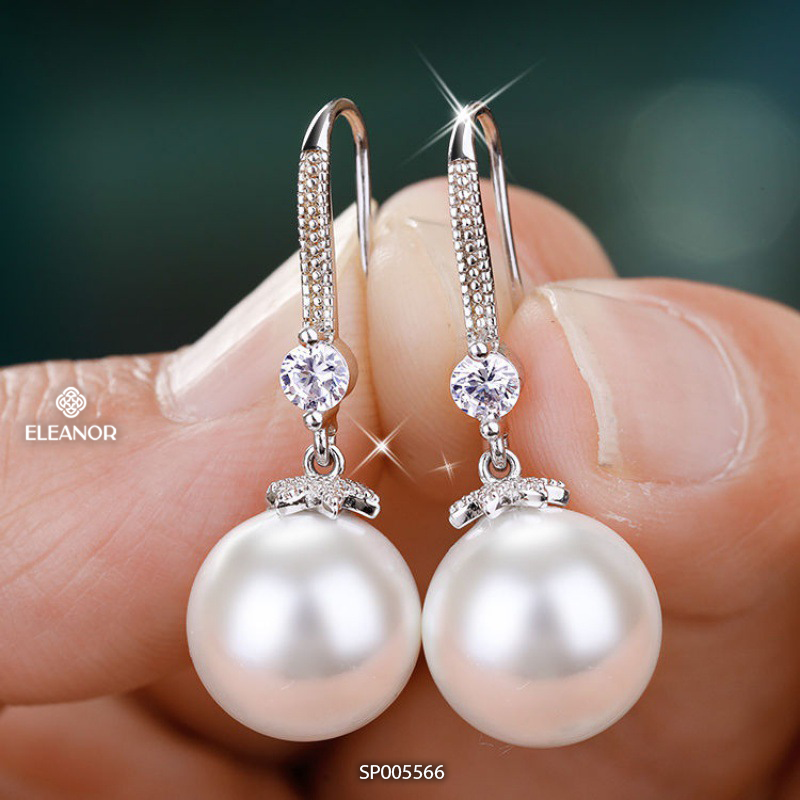Bông tai nữ chuôi bạc 925 Eleanor Accessories khuyên tai móc câu đính đá ngọc trai nhân tạo ph