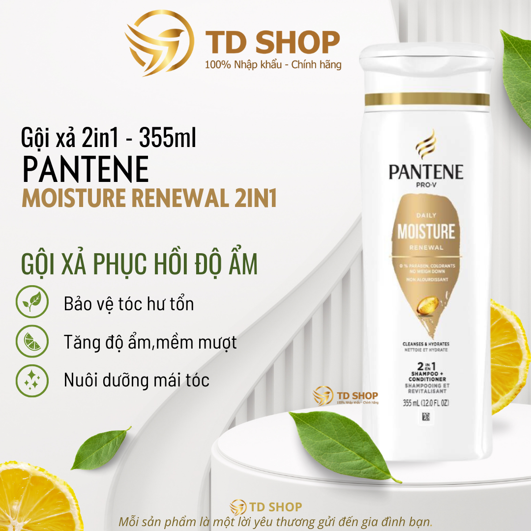 [NK Mỹ] Dầu gội và xả Pantene 2IN1 355ml Classic Clean I Sheer Volume I Moisture renewal- TD Shop