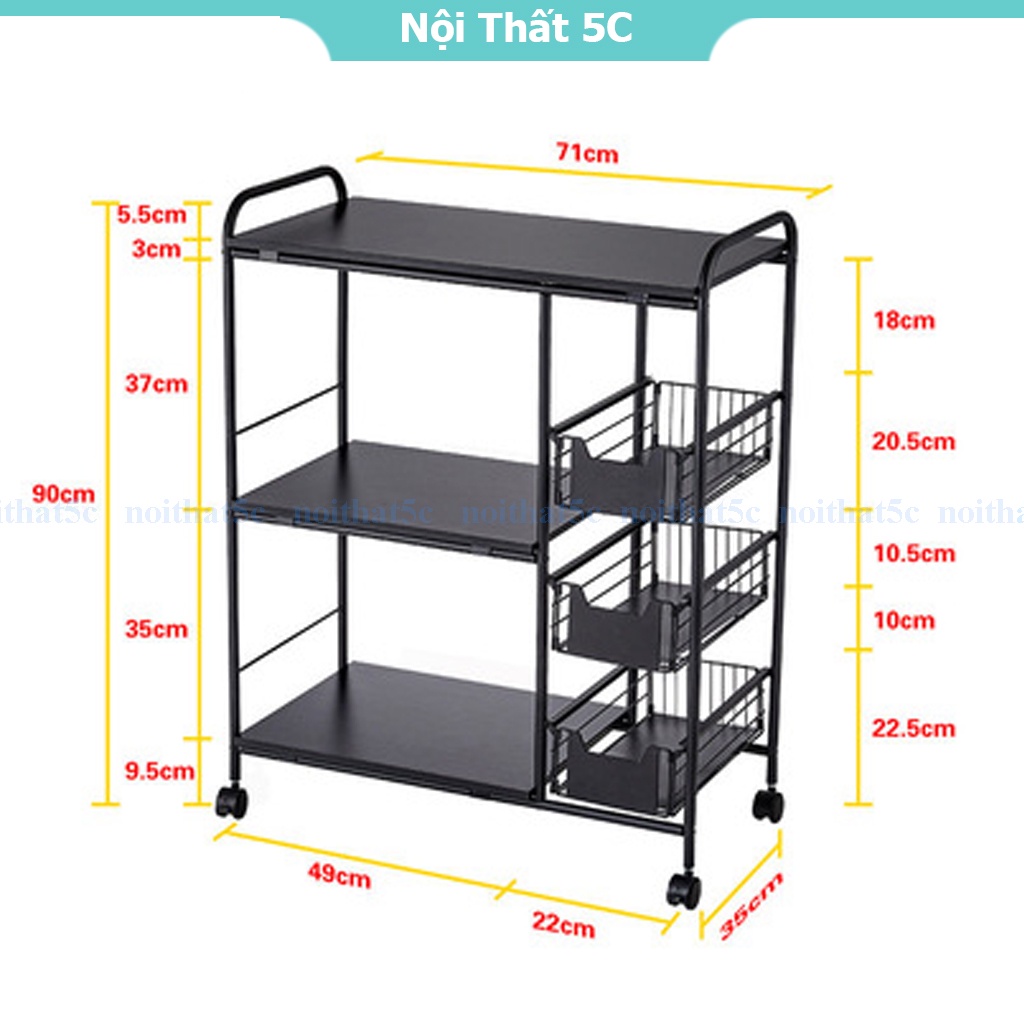 Kệ lò vi sóng đa năng nhà bếp kệ để đồ nhà bếp có bánh xe  3 4 tầng có bánh xe kệ bếp có bánh xe gấp