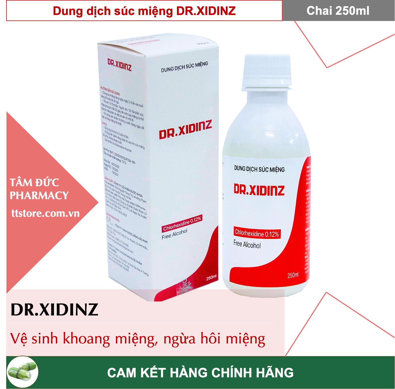 [HCM]Nước súc miệng DR.XIDINZ 250ml Kháng Khuẩn Ngừa Sâu Răng Hơi Thở Thơm Mát [betadine listerin]