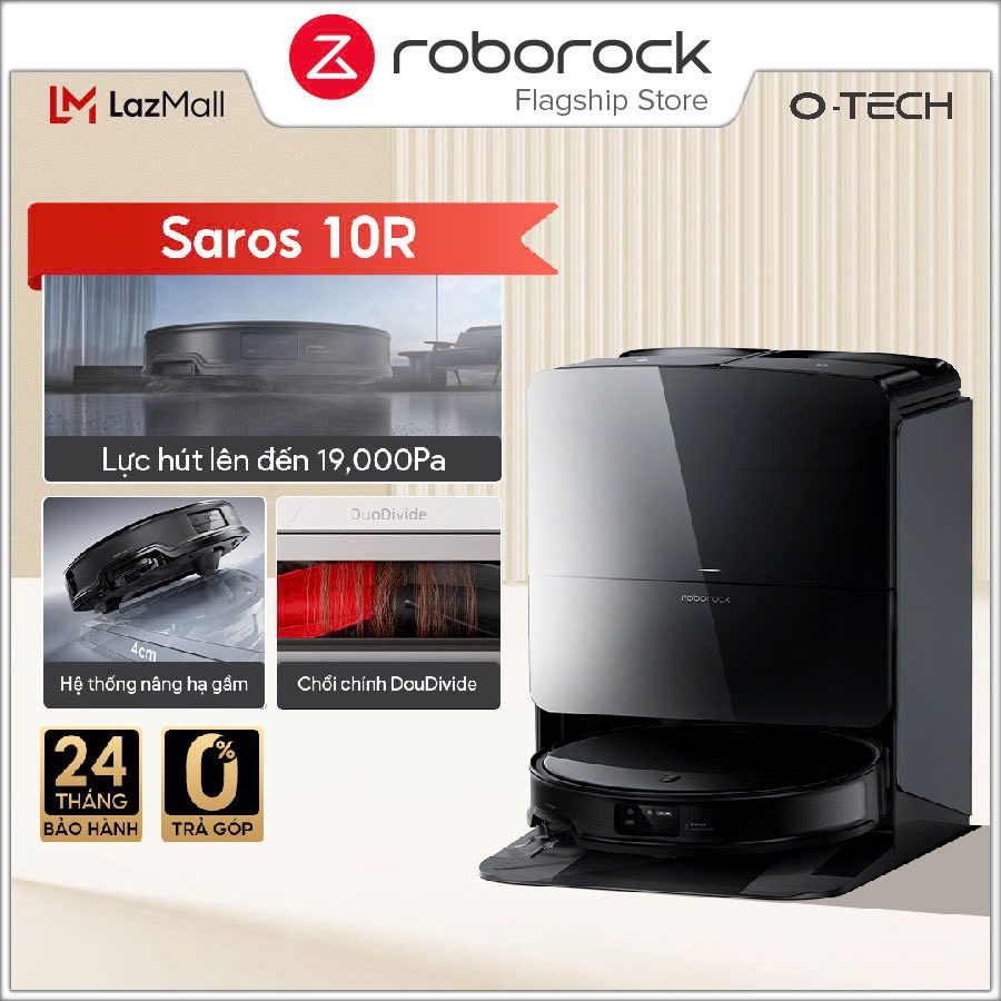 Robot hút bụi lau nhà Roborock Saros 10R - Đen, Kích thước 350x353x79.8mm, Dung lượng 2.5L