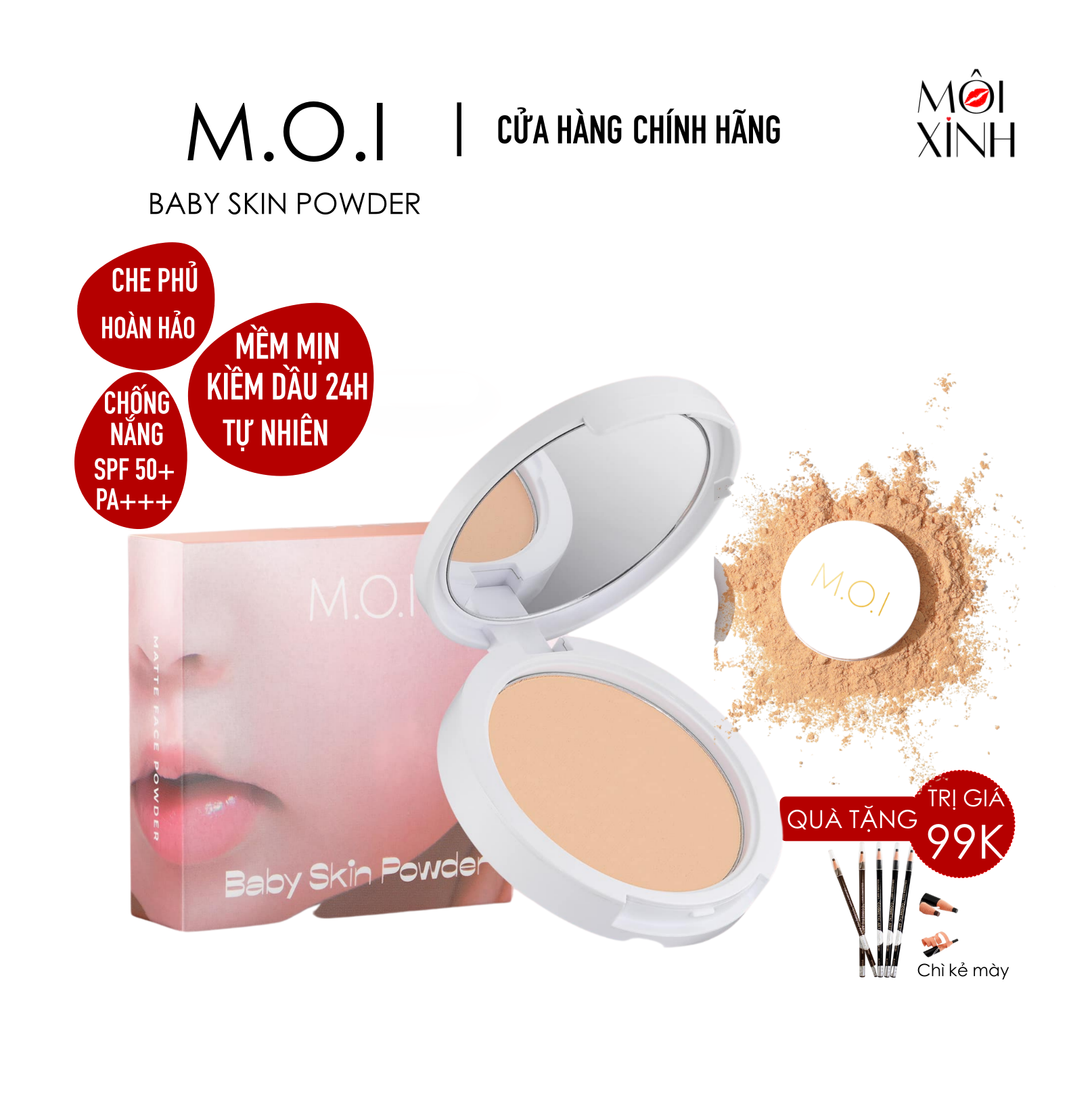 Phấn Phủ Moi Hồ Ngọc Hà - Phấn Phủ Kiềm Dầu Baby Skin Powder Moi Cosmetics 2021