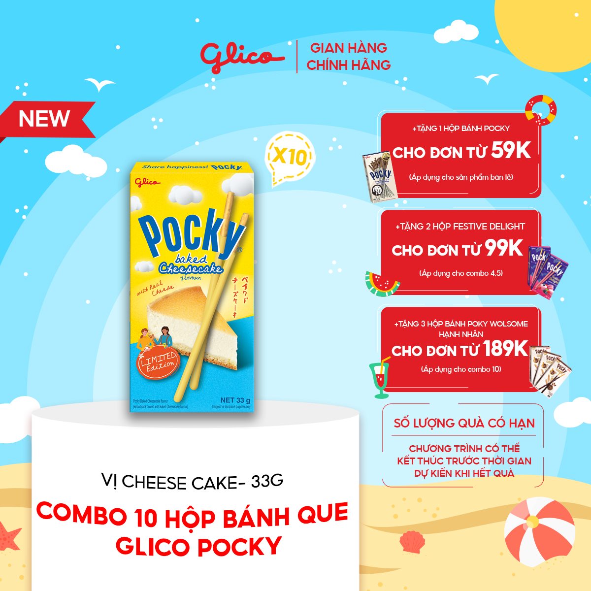 Combo 10 hộp Bánh que Glico Pocky vị bánh nướng phô mai 33gr ( Limited Edition)