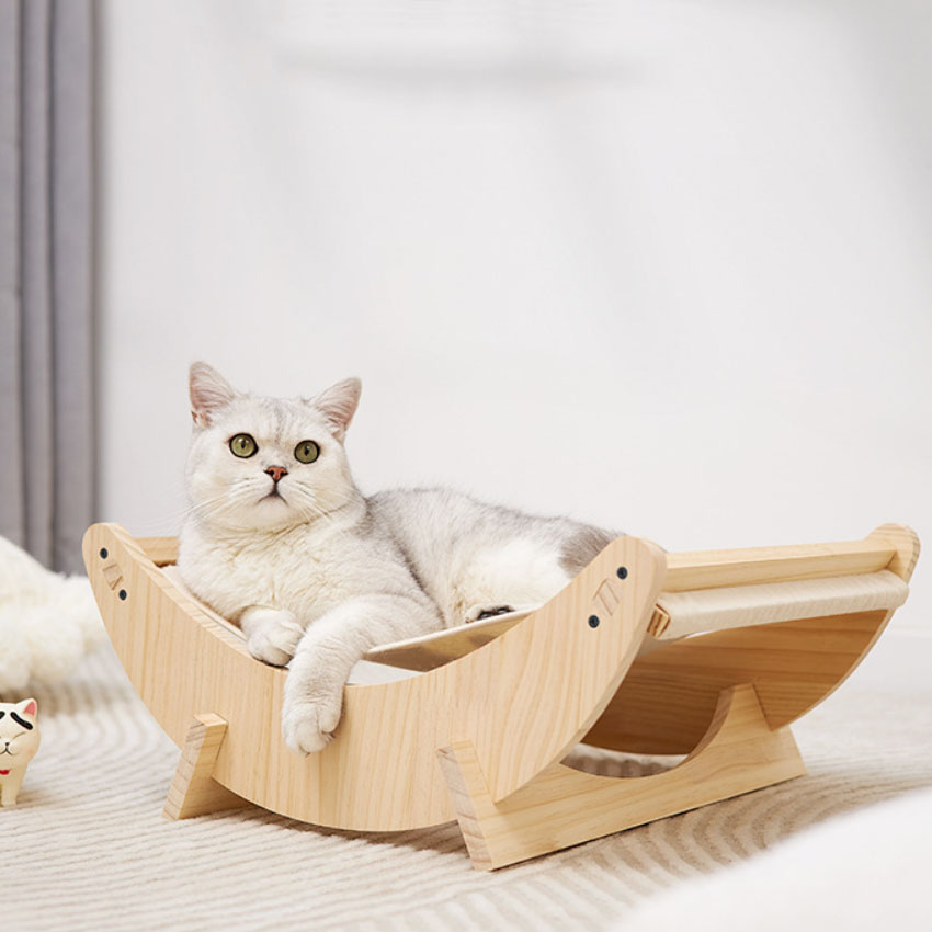 Giường ngủ gỗ cho mèo - Giường võng treo xinh xắn cho mèo đa năng tối giản Giường gỗ cho chó mèo chất liệu gỗ tự nhiên bền đẹp kích thước 48*40*21cm Giường nệm cho chó mèo Ghế bập bênh cho pet