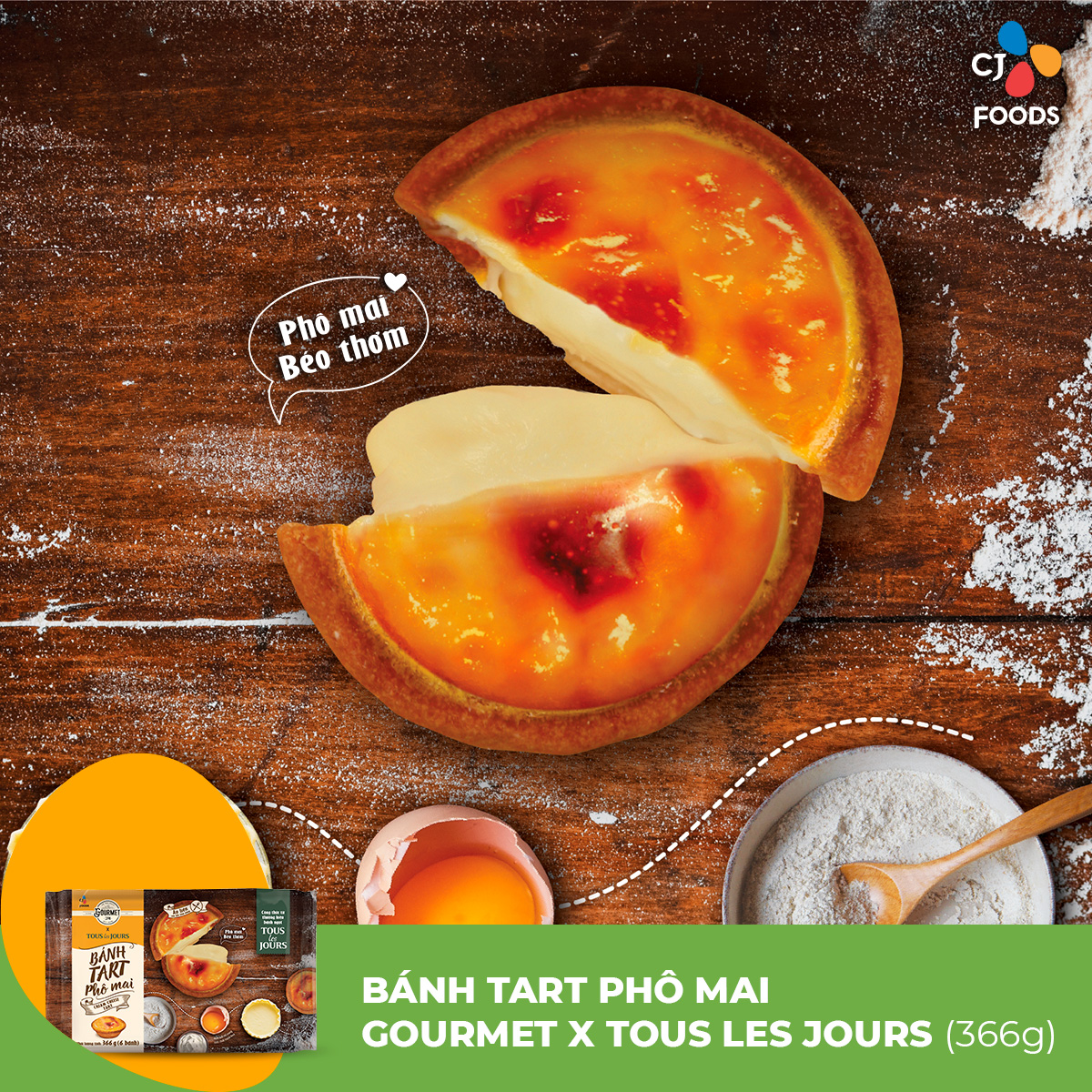 [Đơn từ 24/1 giao sau Tết] Bánh Tart Trứng / Bánh Tart Phô Mai CJ Gourmet x Tous les Jours (6 bánh b