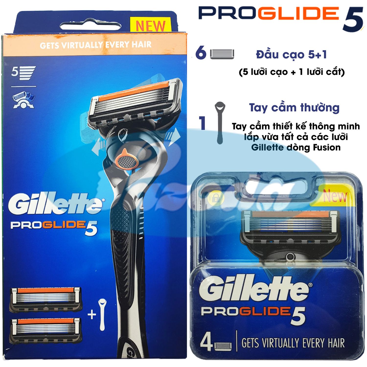 Bộ Dao Cạo Râu Và Hộp Đầu Cạo Gillette Proglide5 (Tay Cầm Xoay Chiều Và Đầu Cạo 5+1)