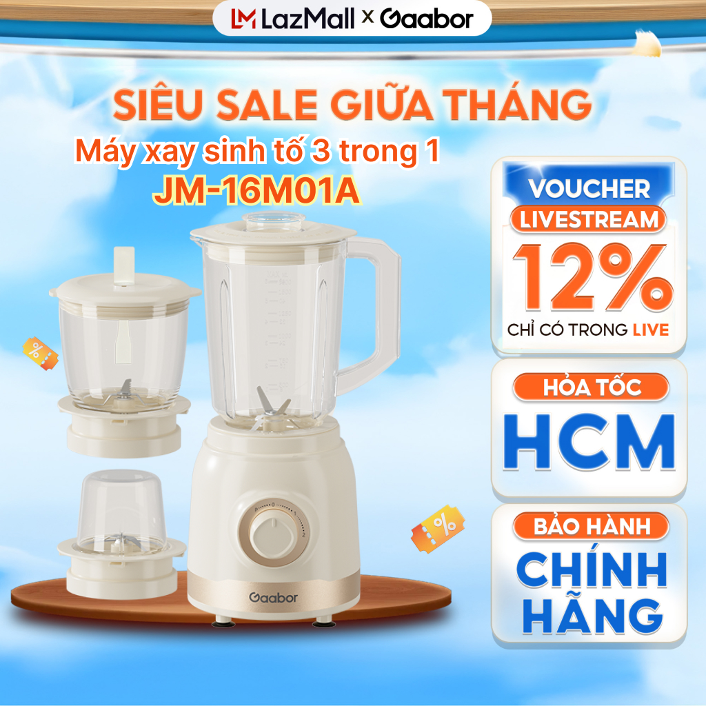 Máy xay sinh tố Gaabor JM-16M01A đa năng 3 in 1 thực phẩm sinh tố gia vị công suất 500W mạnh mẽ thiế