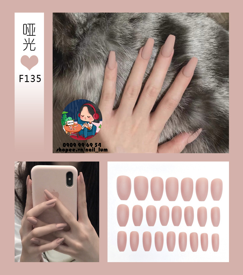 [HCM]Móng Giả – Nail Dài Đơn Màu [Sẵn Keo – Đóng Hộp 24 Mẫu Đủ Size]