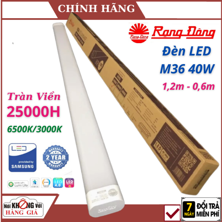 Đèn Led bán nguyệt 1m2 Rạng Đông M36 40W - 20W , loại 1m2/60cm / 30cm Thiết Kế Tràn Viền Đèn Led Siê