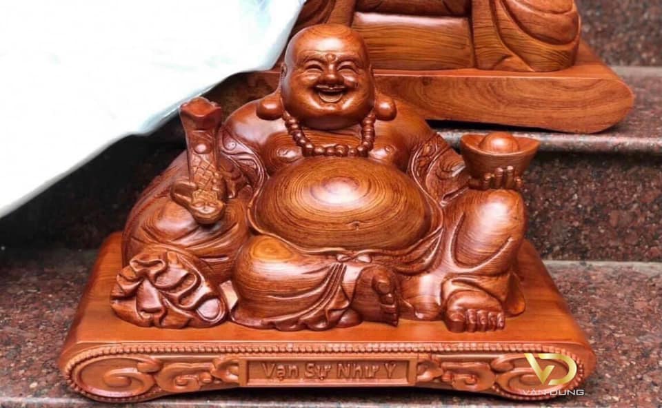 Tượng gỗ Phật Di Lặc bằng gỗ hương đế cong  tượng gỗ nguyên khối 40cm và 50cm