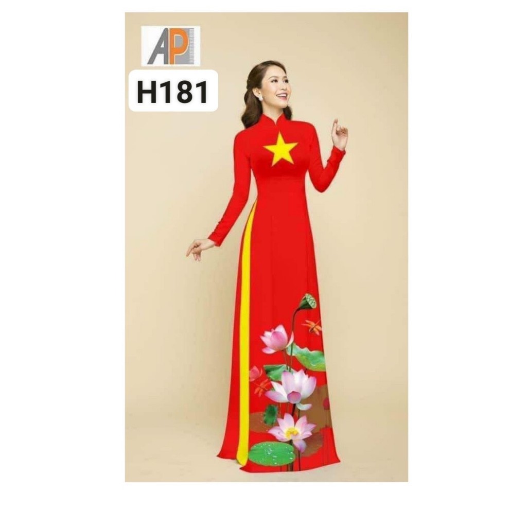 Áo dài in 3D cờ đỏ sao vàng đồng phục áo dài sao vàng - Áo Dài Đan Linh