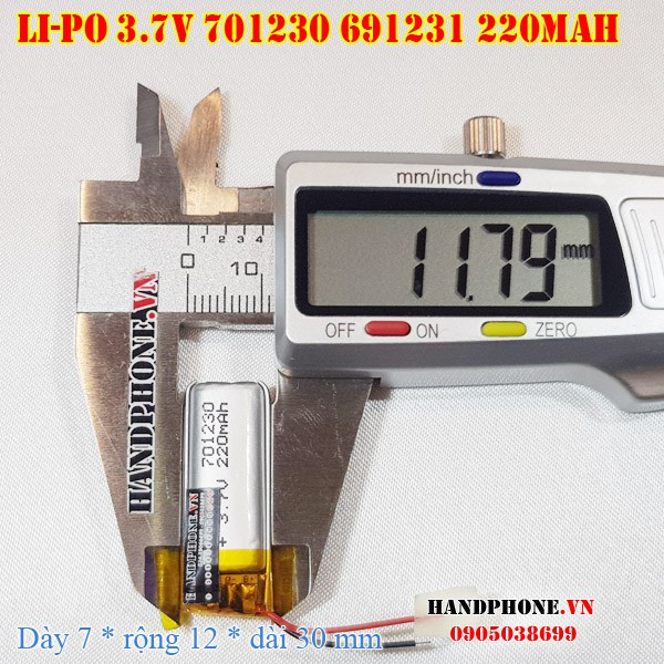 Pin Li-Po 3.7V 200mAh / 220mAh 701230 691231 (Lithium Polymer) cho tai nghe Bluetooth định vị GPS má