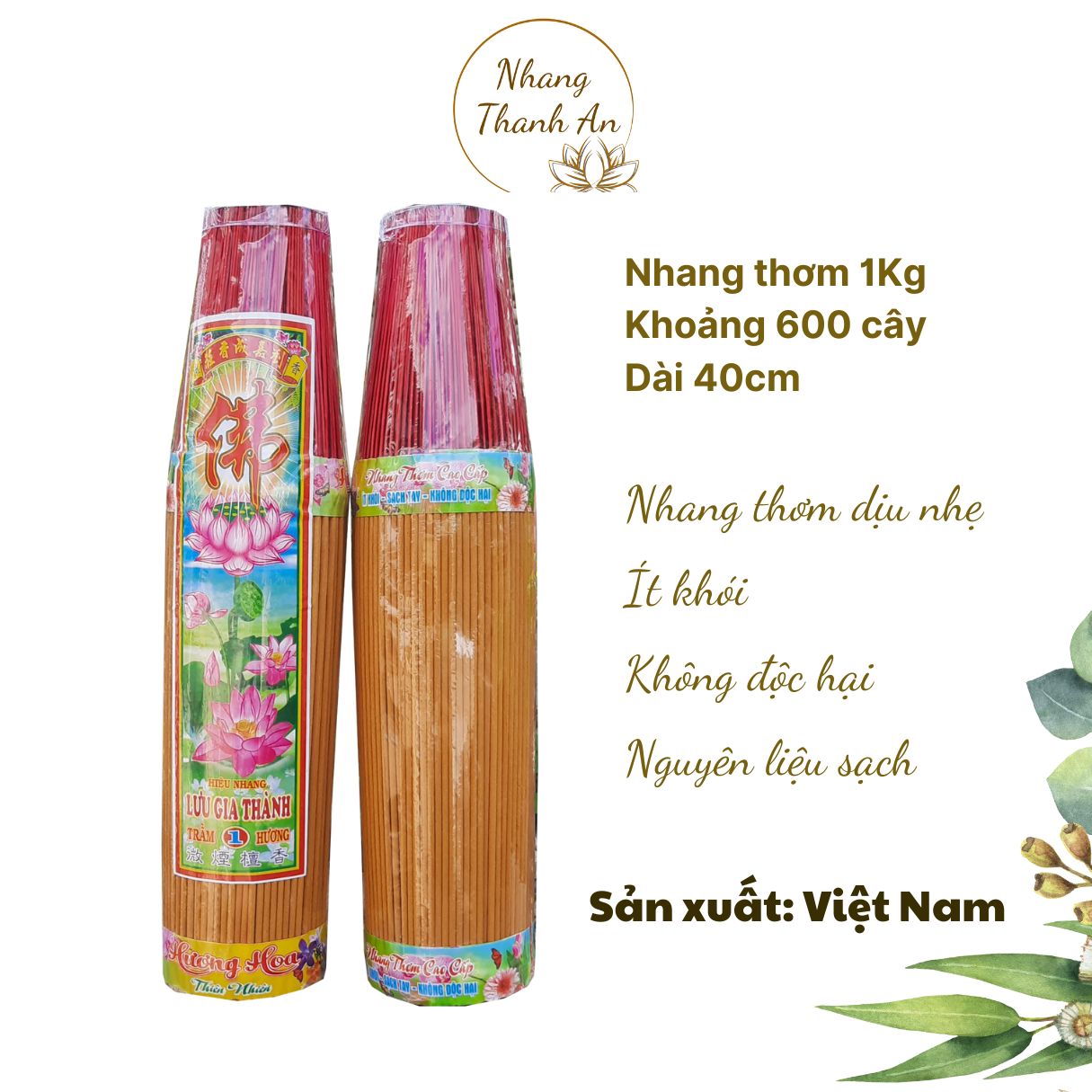 1KG 900 cây nhang thơm 3 tấc hiệu Lưu Gia Thành hương thơm dịu nhẹ Nhang Thanh An