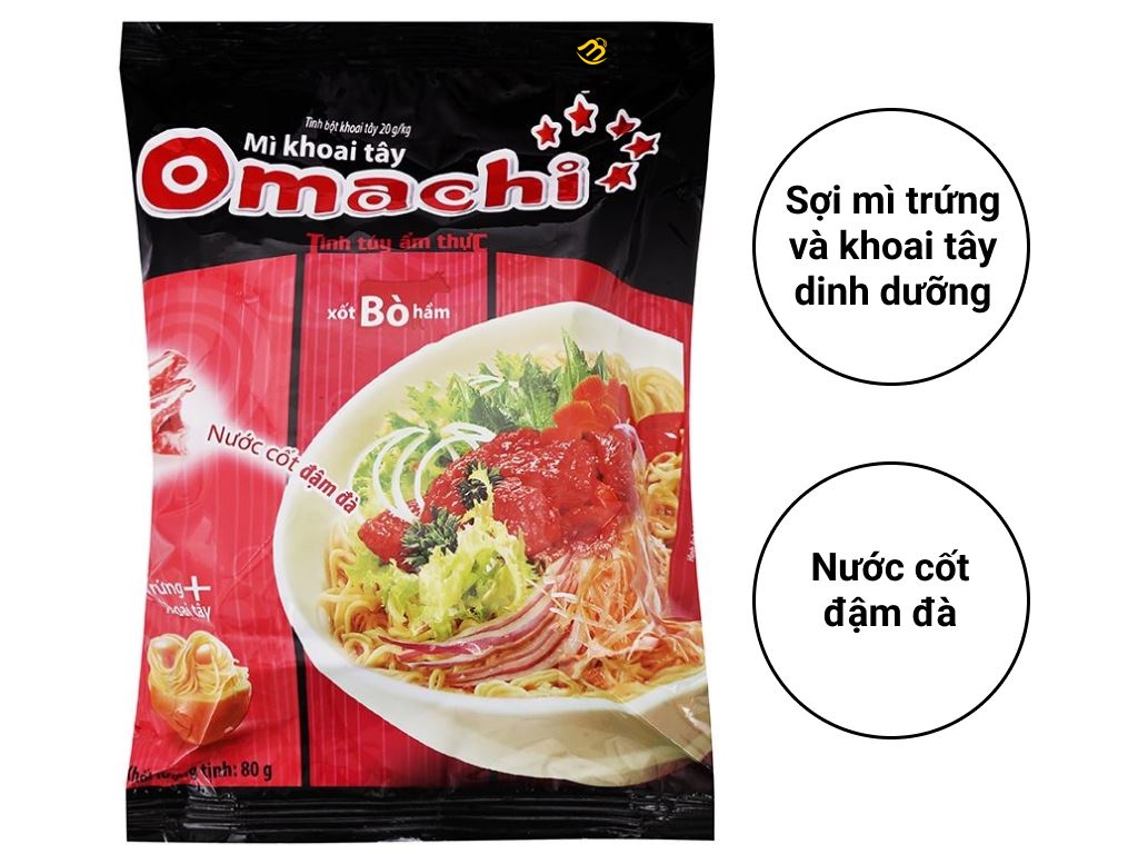 Mì khoai tây OMACHI 80g/gói (tôm chua cay thái/ xốt bò hầm/ sườn hầm ngũ quả/ bò hầm xốt vang/ lẩu riêu cua/Trộn spaghetti) - Tạp hóa Bát Muội
